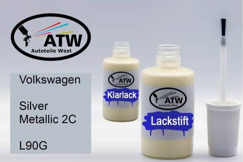 Volkswagen, Silver Metallic 2C, L90G: 20ml Lackstift + 20ml Klarlack - Set, von ATW Autoteile West.